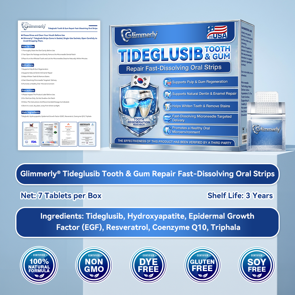Glimmerly® 🦷 Tideglusib Fast‑Dissolving Tooth & Gum Repair Oral Strips 💖 (Supports tooth repair and helps relieve gum discomfort and other common oral concerns)